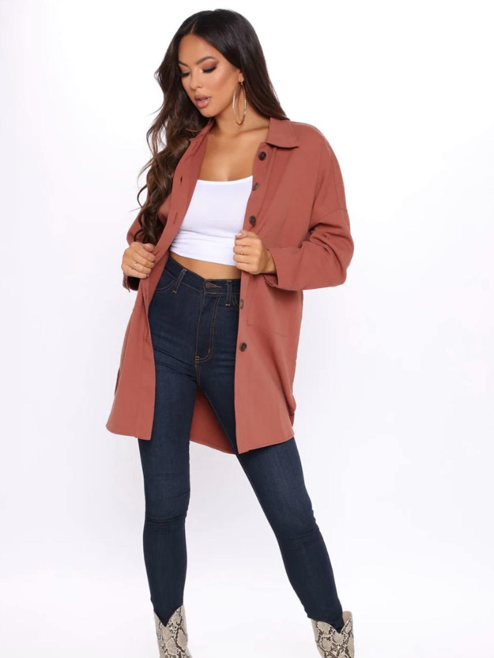 New Women’s Lightweight Oversized Button Front Long Shacket Size 1X